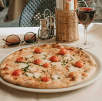 pizza on white tray
